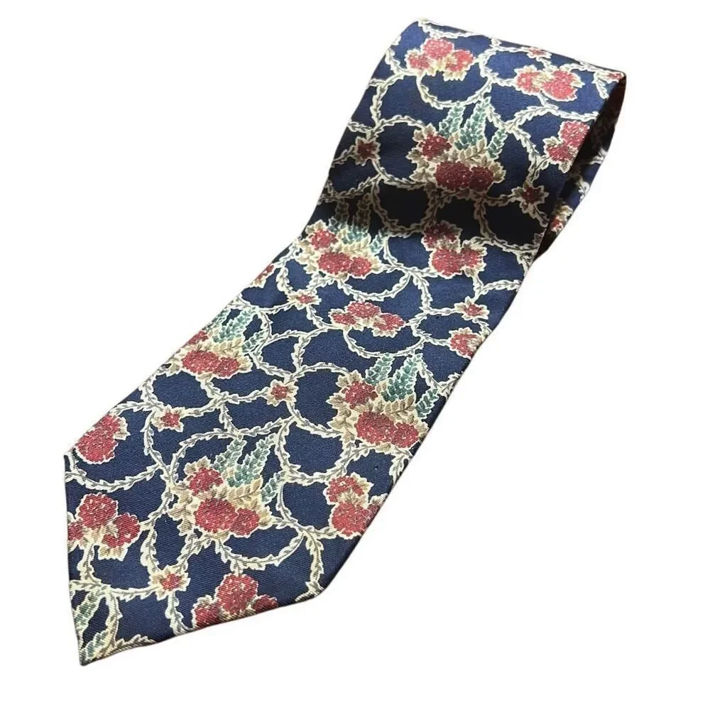 Christian Dior‎ Monsieur Navy Blue Floral Print Necktie - Men's Business
